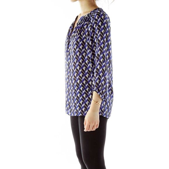 Banana Republic Blue Black and Cream pattern Loose Top - Picture 2 of 3